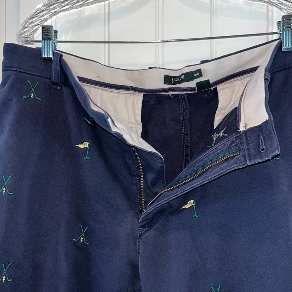 Vintage men’s j crew navy chinos embroidered golf pants preppy 36x30 critter